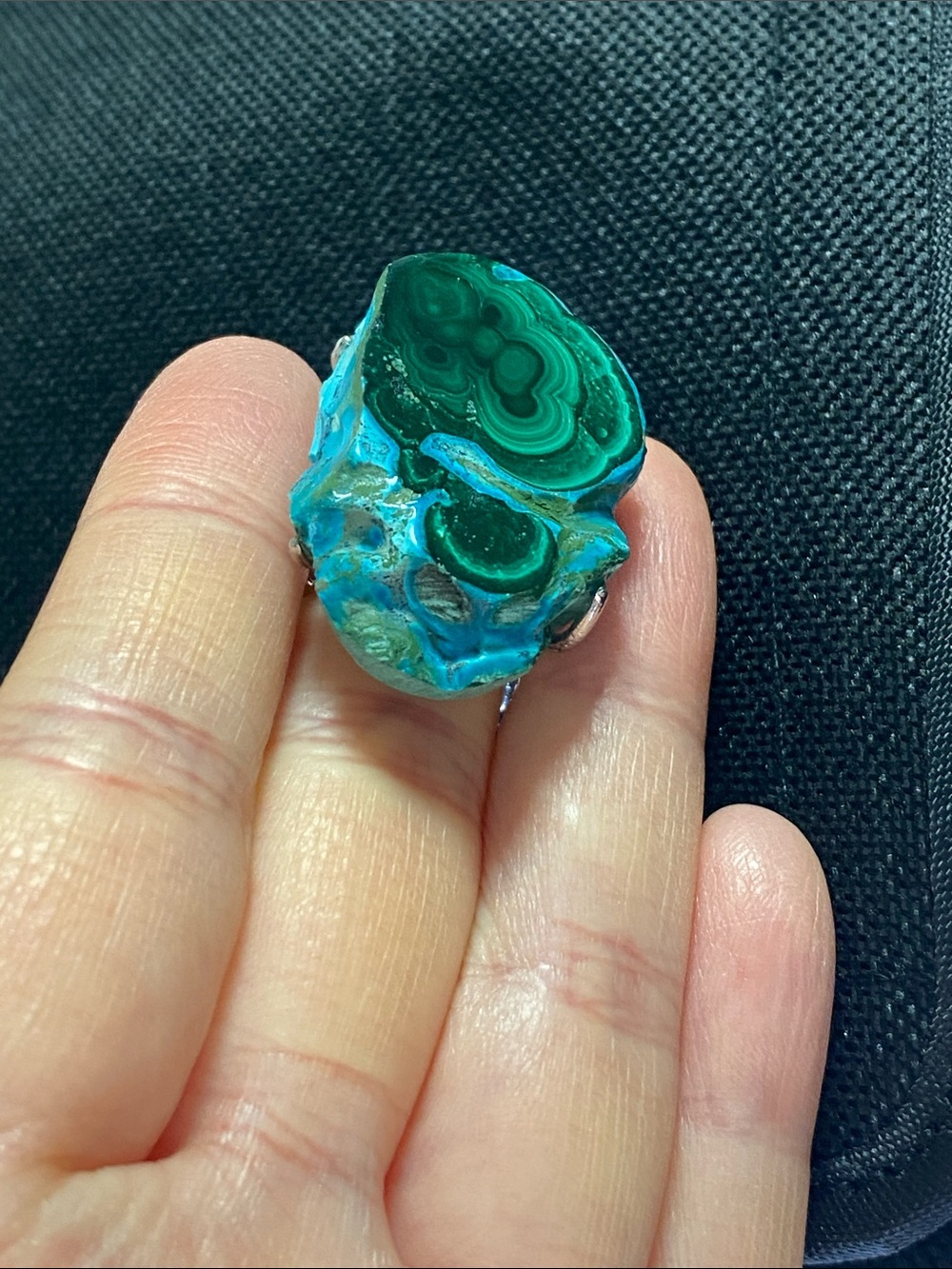 Natural Chrysocolla Malachite Raw Crystal Cluster Statement Ring - Picture 5 of 10